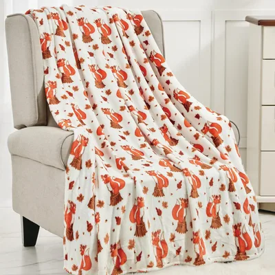 Orange Halloween Silhouette Pattern Blanket: Fox and Leaf Fall Design