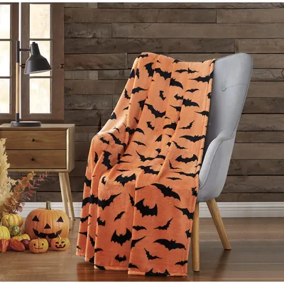 Halloween Bats Pattern Blanket: Spooky Silhouettes on Orange