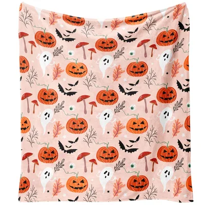 Halloween Pumpkins Ghosts Pattern Blanket with Cute Spooky Design