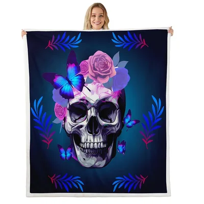 Skull with Roses Butterflies Blanket