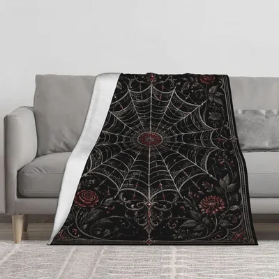 Gothic Spider Web Pattern Blanket: Dark Floral Art for Gothic Lovers