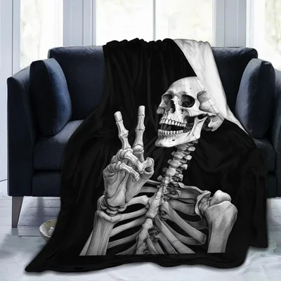 Rock and Roll Skeleton Blanket: Peace Sign Skull Design