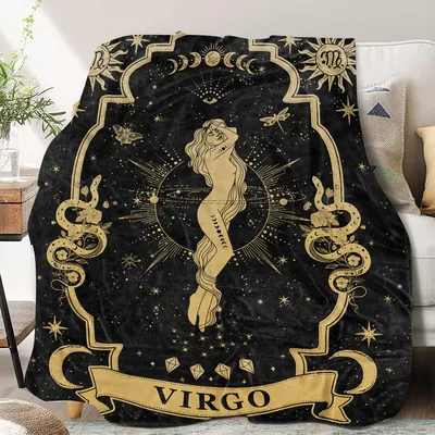 Virgo Zodiac Moon Constellation Blanket featuring a golden goddess