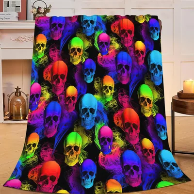 Colorful Skulls Pattern Blanket: Neon Gothic Skeleton Design for Home