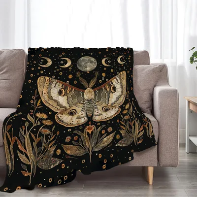 Moth Moon Witchy Pattern Blanket for Gothic Lovers
