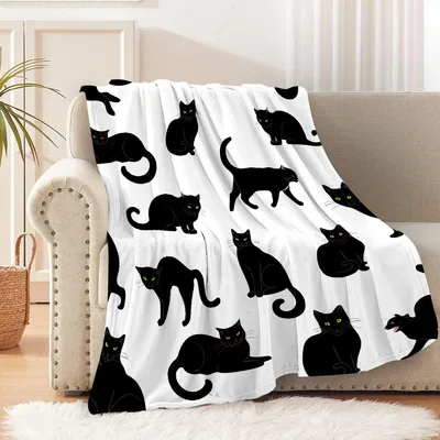 Black Cat Silhouette Pattern Blanket for Feline Fans