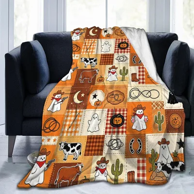 Cowboy Patchwork Halloween Blanket: Spooky Western Quilt Design