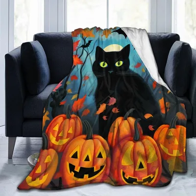Black Cat Halloween Pumpkins Blanket for Spooky Season