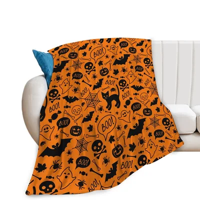 Halloween Ghosts Bats and Skulls Blanket for Spooky Season