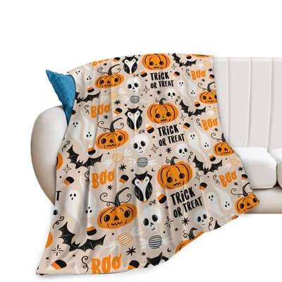 Halloween Pumpkins Bats and Trick Blanket Spooky Season Fun