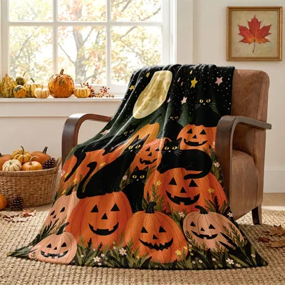 Halloween Pumpkins Pattern Blanket featuring cute black cats