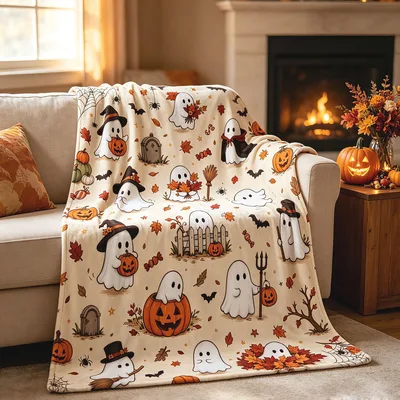 Ghosts and Pumpkins Pattern Blanket: Cute Spooky Fall Design