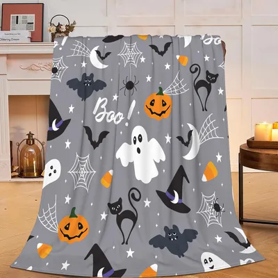 Halloween Ghost Pumpkin Pattern Blanket features friendly