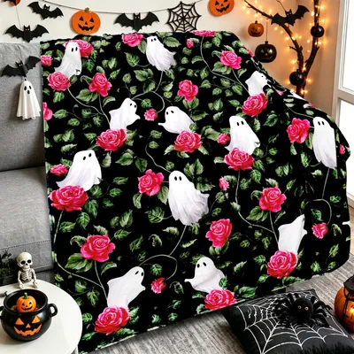 Ghost and Rose Halloween Blanket: Spooky Pink Roses Pattern