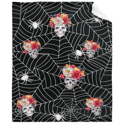 Spiderweb Skulls and Roses Blanket for Spooky Season