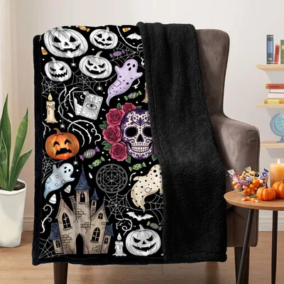 Halloween Sugar Skull Pumpkin Blanket: Spooky Coloring Design