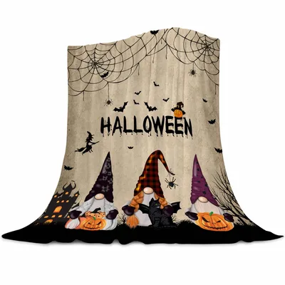 Halloween Gnomes Spider Web Blanket: Spooky Gnome Throw for Fall