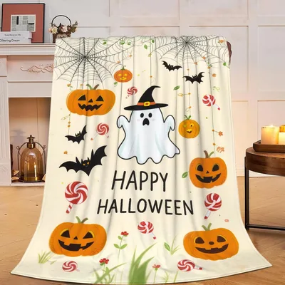 Happy Halloween Ghost Pumpkins Blanket for Spooky Season Fun
