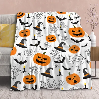 Halloween Pumpkins Bats Pattern Blanket