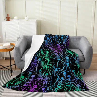 Sugar Skull Halloween Pattern Blanket: Neon Skeleton Ombre Design