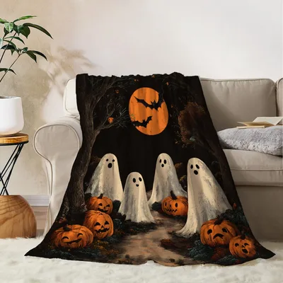 Ghosts and Pumpkins Halloween Night Blanket Spooky Scene