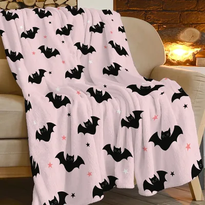Black Bats Pattern Blanket: Cute Black Bat Silhouettes on Pink