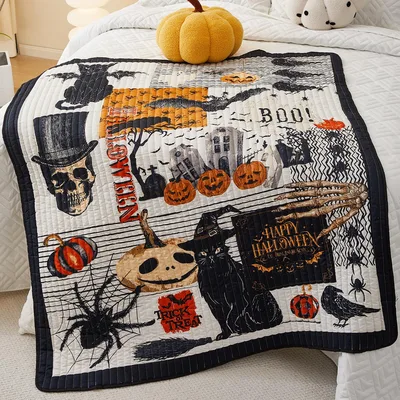 Halloween Black Cat Pumpkin Blanket Spooky Collage Design