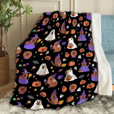 Halloween Capybaras Pattern Blanket: Spooky Cute Fall Design