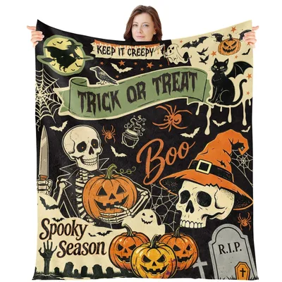 Trick or Treat Blanket features vintage skeletons