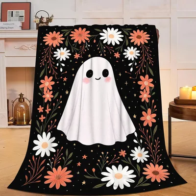 Cute Ghost with Flowers Blanket: A Sweet Halloween Throw