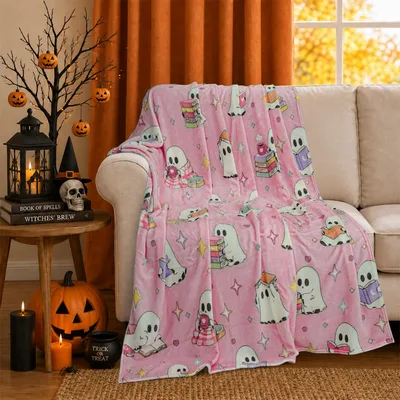 Ghost Reading Books Halloween Blanket features cute ghosts