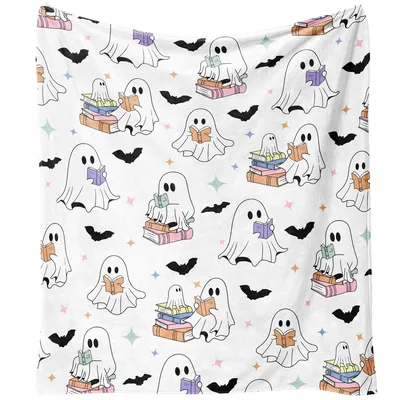 Ghost Reading Books Halloween Pattern Blanket for Bookish Spooks
