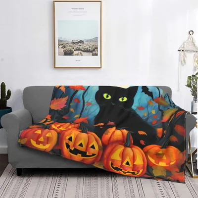 Black Cat and Pumpkins Blanket No. 2 – Black Cat