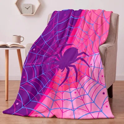 Purple Halloween Blanket: Neon Spider Web Design for Spooky Season