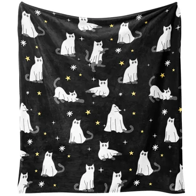 Ghost Cats Halloween Pattern Blanket