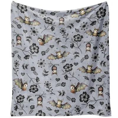 Gothic Floral Bats and Hearts Blanket for Spooky Season
