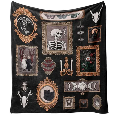 Witchy Picture Frame Skeleton Blanket Gothic Collage Throw