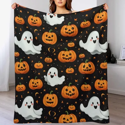 Ghosts and Pumpkins Halloween Blanket featuring cute ghosts