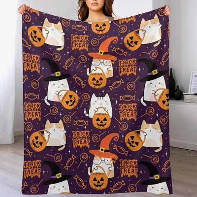 Halloween Cats and Pumpkins Blanket for Feline Halloween Lovers