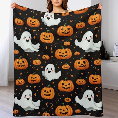 Ghosts and Pumpkins Halloween Blanket