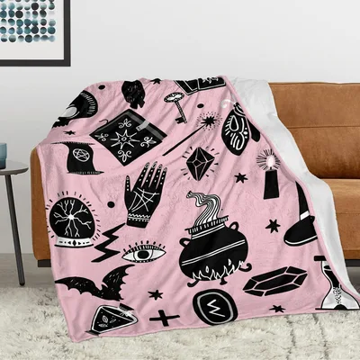 Witchy Halloween Symbols Pattern Blanket for Spellcasters