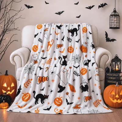 Halloween Cats and Pumpkins Blanket No. 2 for Spooky Season Fans