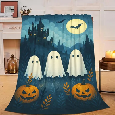 Ghosts and Pumpkins Haunted Blanket Spooky Castle Scene
