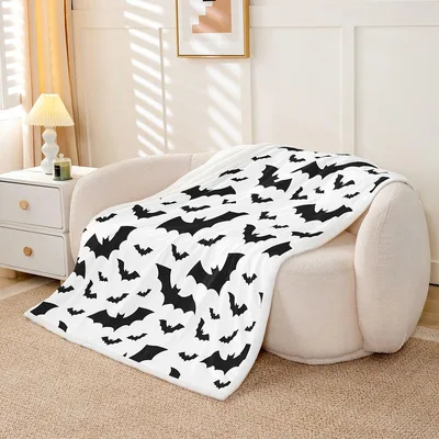 Black Bats Pattern Blanket for Spooky Season Lovers