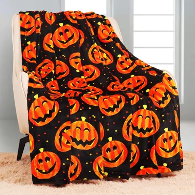 Jack O Lantern Pumpkin Blanket: Spooky Smiling Pumpkins for Halloween