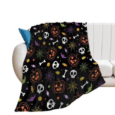 Halloween Pumpkins and Skulls Blanket Spooky Pattern for Fall