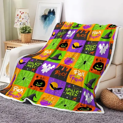 Halloween Trick or Treat Blanket Spooky Patchwork Design for Fall