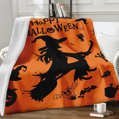 Happy Halloween Witch Silhouette Blanket for Spooky Season Coziness