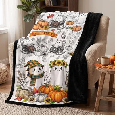 Fall Pumpkin Ghost Party Blanket: Spooky Autumn Fun
