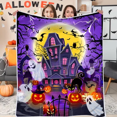 Haunted House Halloween Night Blanket Spooky Castle Design